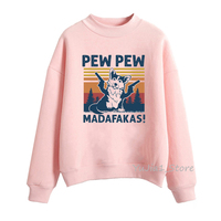 Pew Pew Madafakas bluzy kobiety śmieszne czarny kot Gangster z pistoletem Meme Retro sudadera mujer graficzny sweter femme dres 3